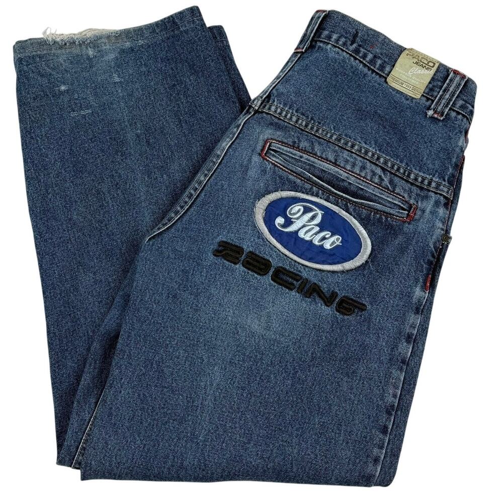Paco Jeans 33x32 Y2K Embroidered Applique Patch Baggy Denim Streetwear